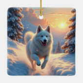Samojed Sneeuwberg Avontuur Kerstmis Keramisch Ornament (Achterkant)