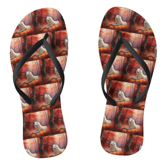 Samojed tussen herfstbladeren inspireert teenslippers (Voetbed)
