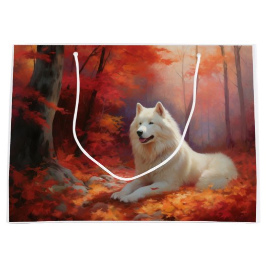 Samojed tussen vallende herfstbladeren inspireert groot cadeauzakje (Voorkant)