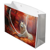 Samojed tussen vallende herfstbladeren inspireert groot cadeauzakje (Achterkant Gekanteld)