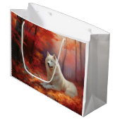 Samojed tussen vallende herfstbladeren inspireert groot cadeauzakje (Voorkant Gekanteld)