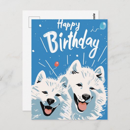 Samojed verjaardagskaart briefkaart (Voorkant / Achterkant)