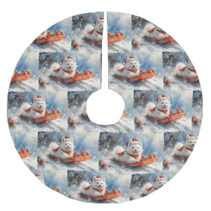 Samojedische hond in slee Laat het sneeuwen Kerstm Kerstboom Rok