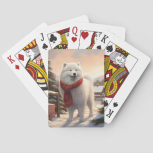 Samojedische hond in sneeuw Kerstmis  Pokerkaarten