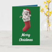 Samojeed Christmas Stocking Kaart (Gele Bloem)