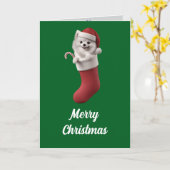 Samojeed Christmas Stocking Kaart (Gele Bloem)