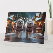 Samojeed Dogs Kerstmis Sneeuw Vakantie Kaart (Voorkant)