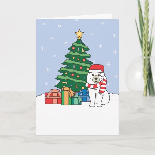Samojeed en de kerstboom feestdagen kaart (Voorkant)