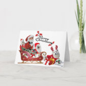 Samojeed en de Kerstman in Sleigh kaarten (Voorkant)