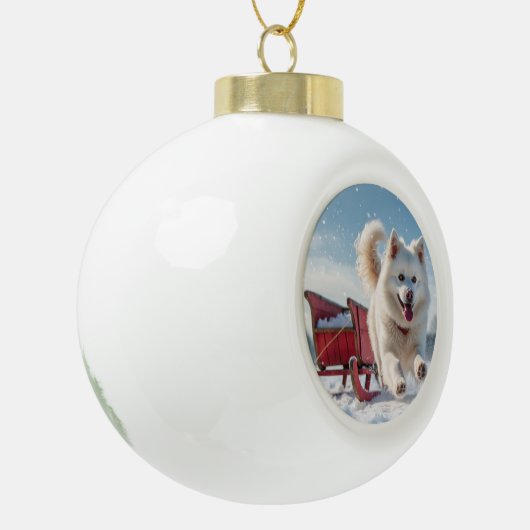 Samojeed feestelijke kerstvakantie keramische bal ornament (Links)