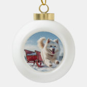 Samojeed feestelijke kerstvakantie keramische bal ornament (Voorkant)