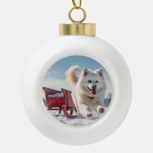 Samojeed feestelijke kerstvakantie keramische bal ornament (Voorkant)