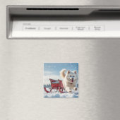 Samojeed feestelijke kerstvakantie magneet (Insitu (Vaatwasser))