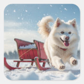 Samojeed feestelijke kerstvakantie vierkante sticker (Voorkant)
