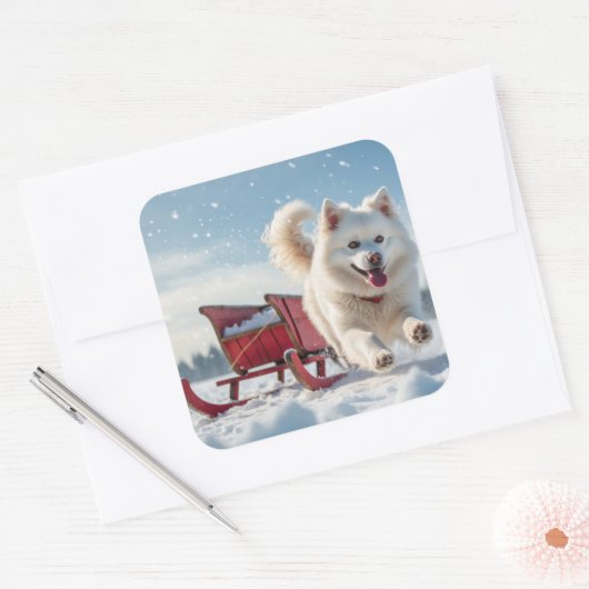 Samojeed feestelijke kerstvakantie vierkante sticker (Envelop)