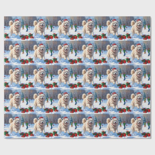 Samojeed hardlopen in de sneeuw met kerst Pet Cadeaupapier (Vlak)