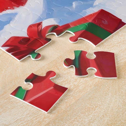 Samojeed hardlopen in de sneeuw met kerst Pet Legpuzzel (Zijkant)