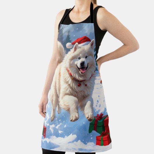 Samojeed hardlopen in de sneeuw met kerst Pet Schort (Insitu)