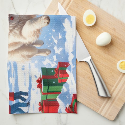 Samojeed hardlopen in de sneeuw met kerst Pet Theedoek (Quarter Fold)