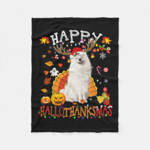 Samojeed Hond Halloween Kersthond Happy Hallotha Fleece Deken