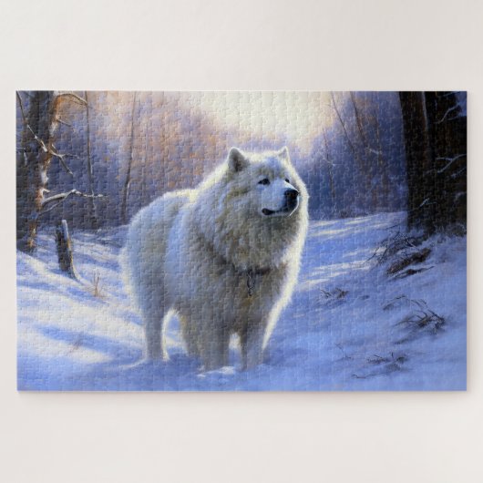 Samojeed Laat het sneeuwen Kerstmis Legpuzzel (Horizontaal)