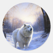 Samojeed Laat het sneeuwen Kerstmis Ronde Sticker (Voorkant)