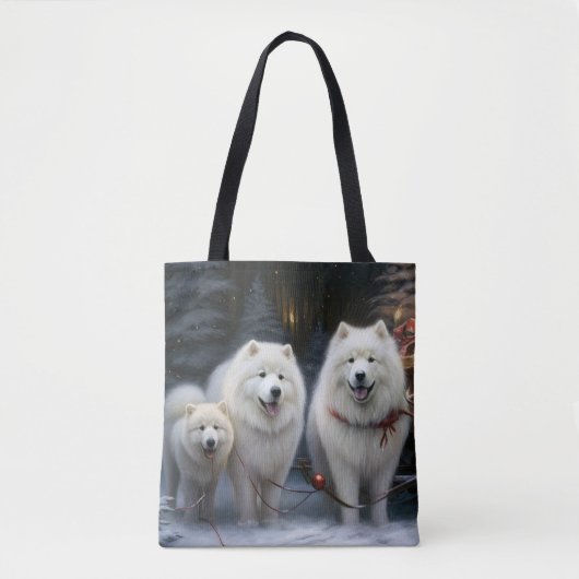 Samojeed Sneeuw Sleigh Kerst Decoratie Tote Bag (Voorkant)