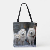 Samojeed Sneeuw Sleigh Kerst Decoratie Tote Bag (Achterkant)