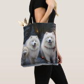 Samojeed Sneeuw Sleigh Kerst Decoratie Tote Bag (Dichtbij)