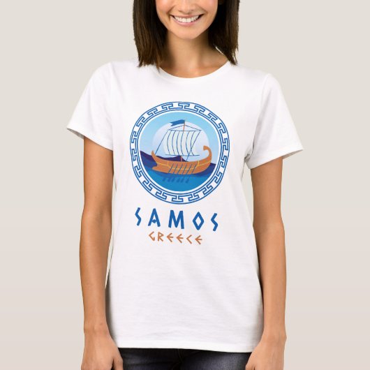 Samos, Griekenland Grieks scheepsontwerp voor vrou T-shirt (Voorkant)
