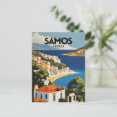 Samos Griekenland Retro Travel Poster Briefkaart (Staand voorkant)