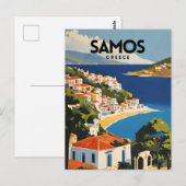 Samos Griekenland Retro Travel Poster Briefkaart (Voorkant / Achterkant)