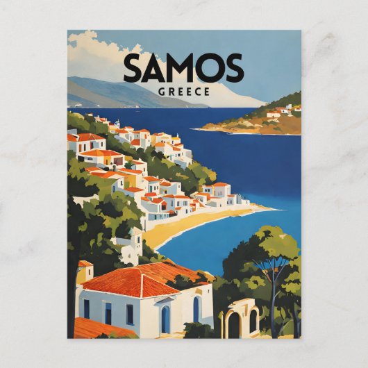 Samos Griekenland Retro Travel Poster Briefkaart (Voorkant)