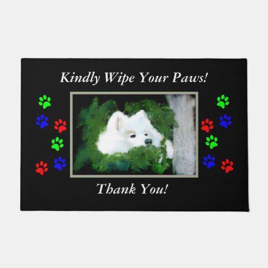 Samoyed 18x24-inch of 24x36-inch "Wipe Your Paws"- Deurmat (Voorkant)