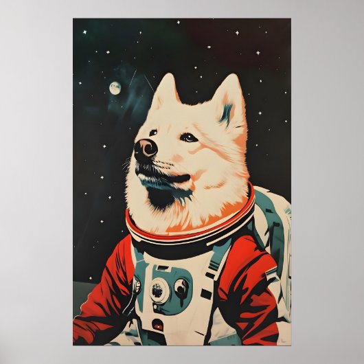 Samoyed Astronaut Poster, Samoyed Retro Print (Voorkant)