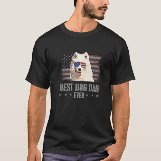 Samoyed Best Dog Dad Oog Retro USA American Flag T-shirt