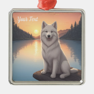 Samoyed bij het meer metalen ornament