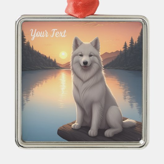 Samoyed bij het meer metalen ornament (Voorkant)