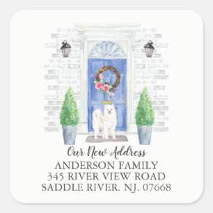 Samoyed Blue Deuren Nieuw adreslabel Vierkante Sticker