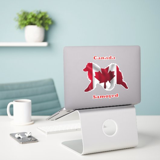 Samoyed & Canada Flag Custom-Cut Vinyl Stickers (Laptop op bureau)