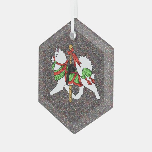 Samoyed Carousel Horse Glass Hexagonal Ornament BK (Voorkant links)