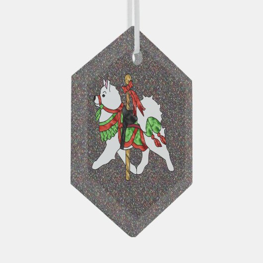 Samoyed Carousel Horse Glass Hexagonal Ornament BK (Voorkant Rechts)