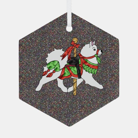Samoyed Carousel Horse Glass Hexagonal Ornament BK (Achterkant)