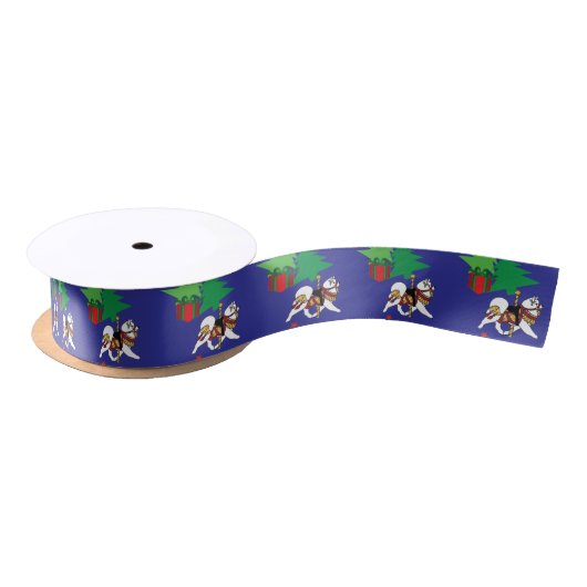 Samoyed Carrousel Holiday Ribbon— Gift Wrap Sep. Satijnen Lint (Spoel)