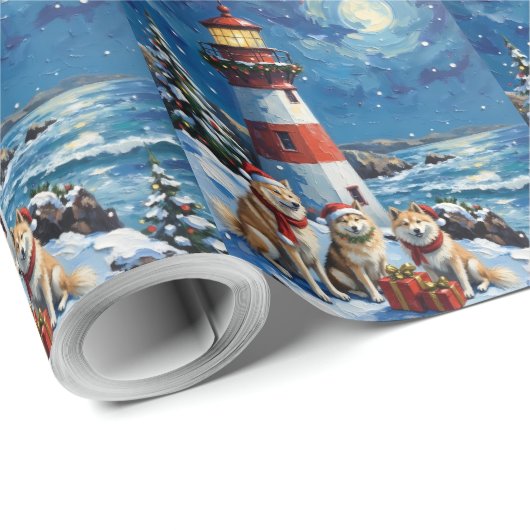 Samoyed Christmas Lighthouse Holiday Cadeaupapier (Rol Hoek)