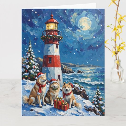 Samoyed Christmas Lighthouse Holiday Kaart (Gele Bloem)