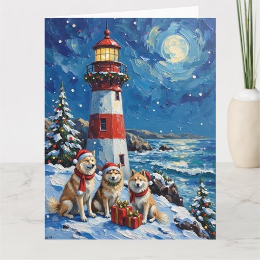 Samoyed Christmas Lighthouse Holiday Kaart (Voorkant)