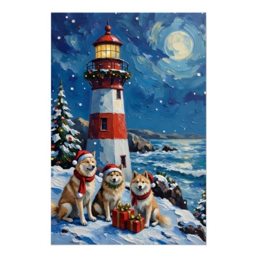 Samoyed Christmas Lighthouse Holiday Perfect Poster (Voorkant)