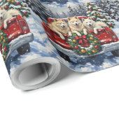 Samoyed Christmas Red Truck Holiday Cadeaupapier (Rol Hoek)