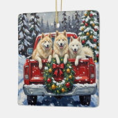 Samoyed Christmas Red Truck Holiday Keramisch Ornament (Links)